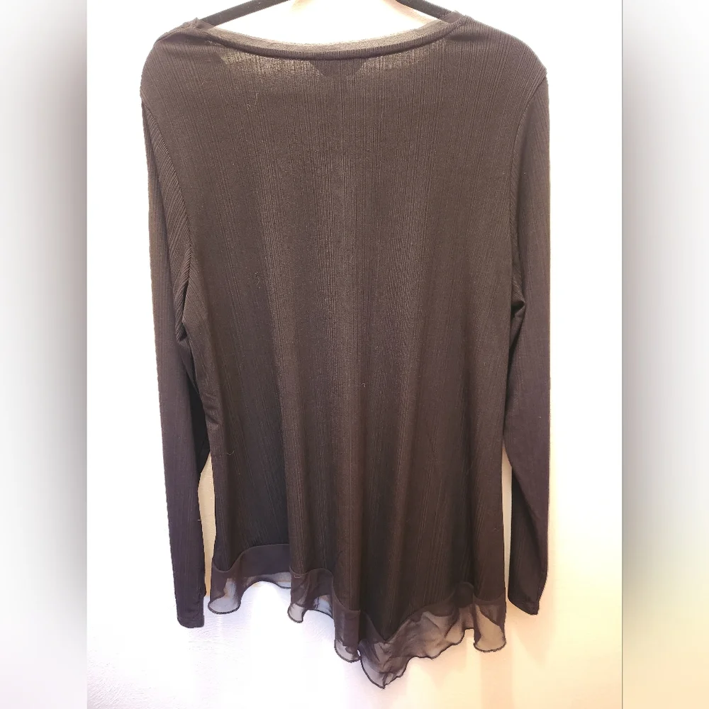 Simply Vera Vera Wang Black Ribbed Long Sleeve Blouse Size XL - Picture 2 of 4